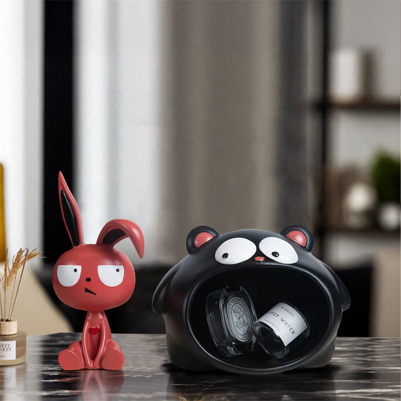 Cute Cartoon Character Storage Containers - Rabbit & Big Mouth Bear Decorative Organizers