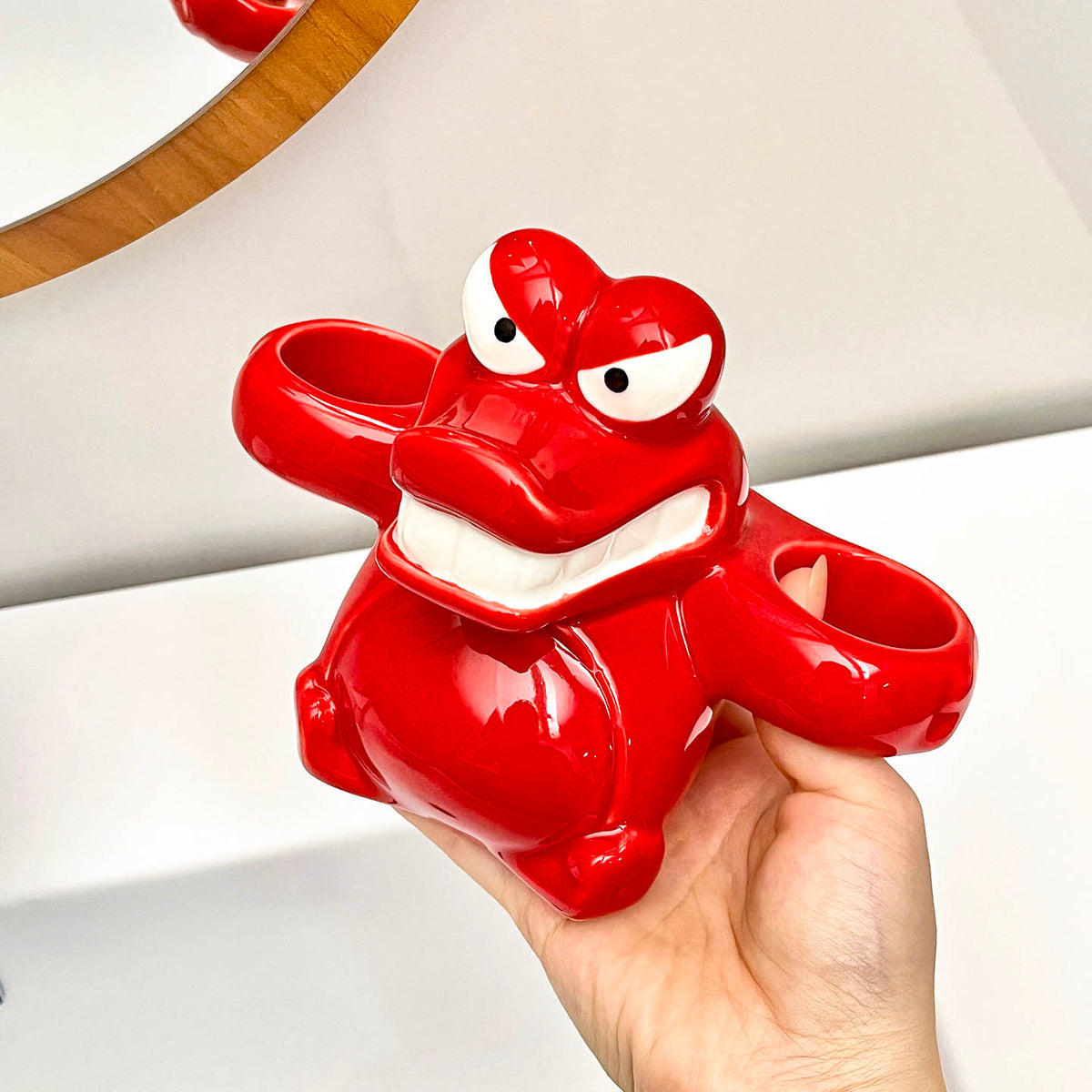 Cute Cartoon Red Crocodile Ceramic Toothbrush Holder, Toothpaste & Electric Toothbrush Storage Rack, Creative Bathroom Vanity Decor Gift