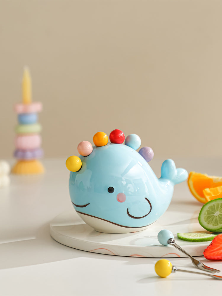Cute Cartoon Whale Ceramic Fruit Fork Set - Home Kitchen Decoration