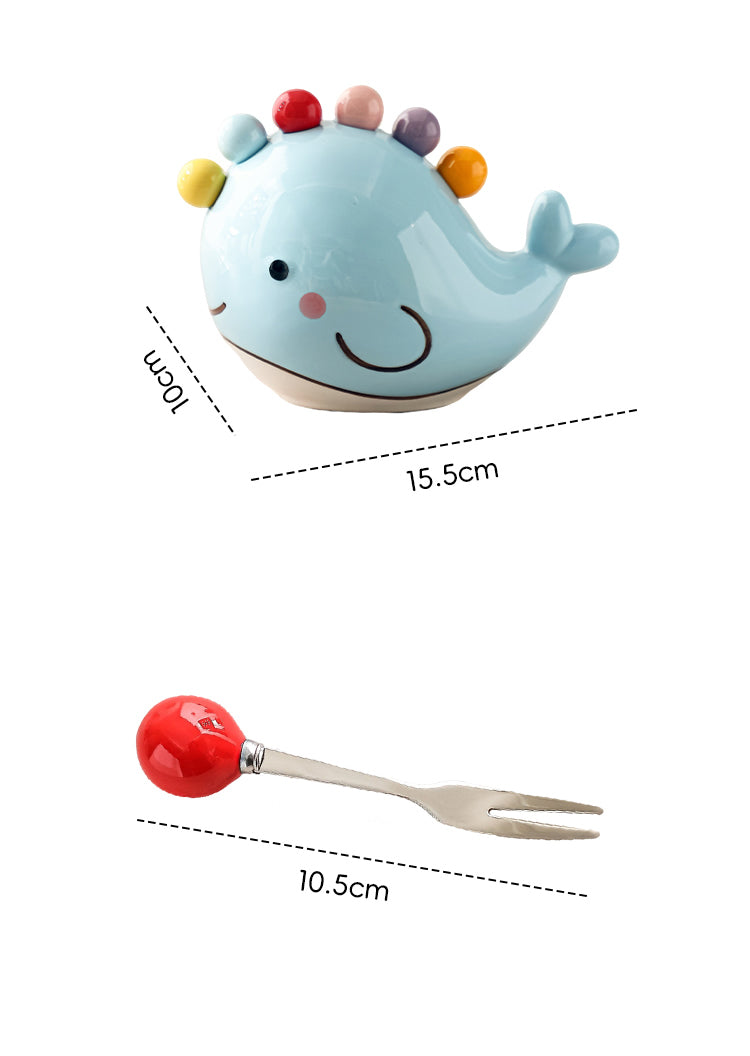 Cute Cartoon Whale Ceramic Fruit Fork Set - Home Kitchen Decoration