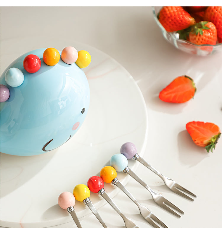 Cute Cartoon Whale Ceramic Fruit Fork Set - Home Kitchen Decoration