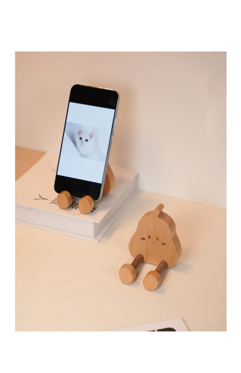 Cute Cartoon Wooden Phone Stand - Fun Desk Holder for iPhone & iPad