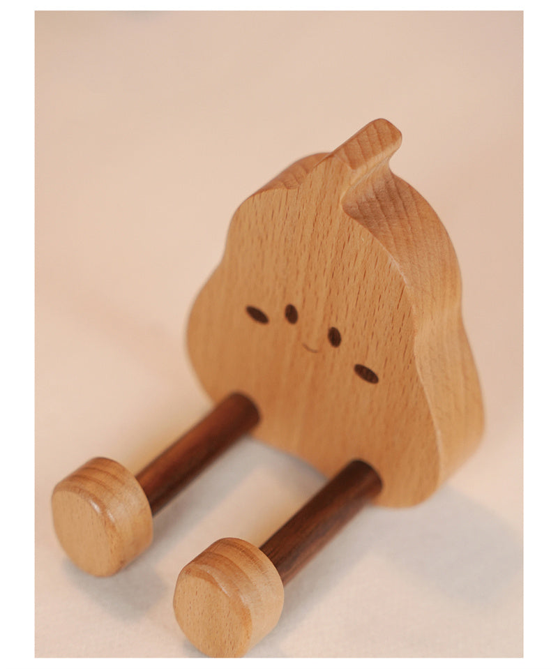 Cute Cartoon Wooden Phone Stand - Fun Desk Holder for iPhone & iPad