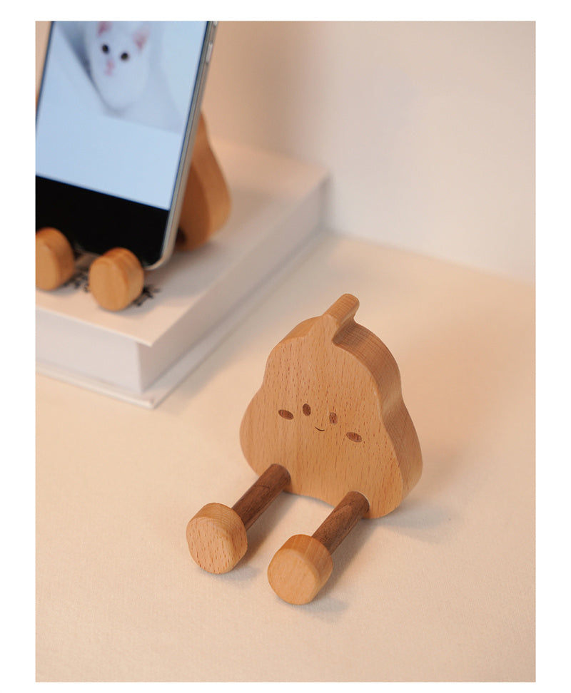 Cute Cartoon Wooden Phone Stand - Fun Desk Holder for iPhone & iPad