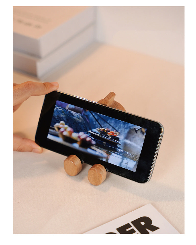 Cute Cartoon Wooden Phone Stand - Fun Desk Holder for iPhone & iPad
