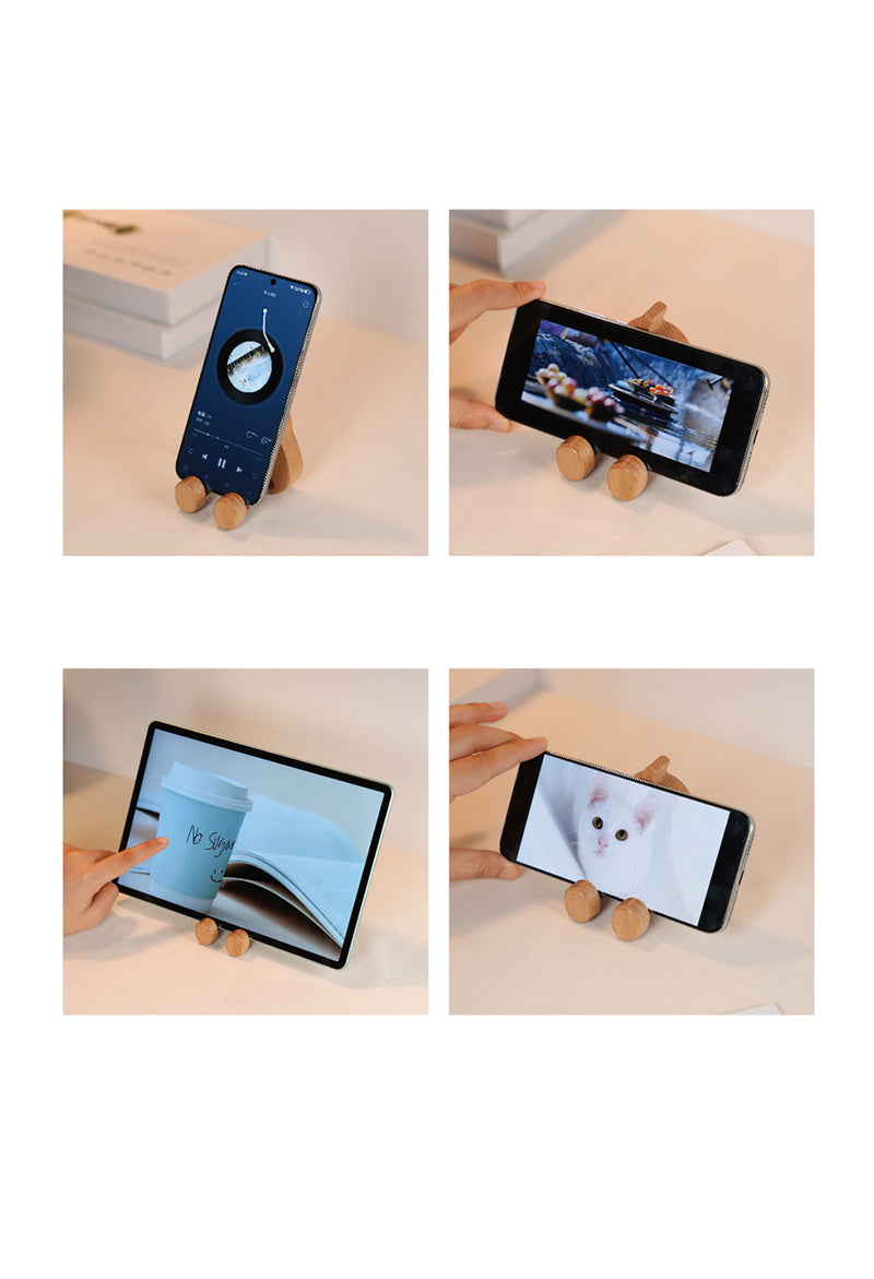Cute Cartoon Wooden Phone Stand - Fun Desk Holder for iPhone & iPad