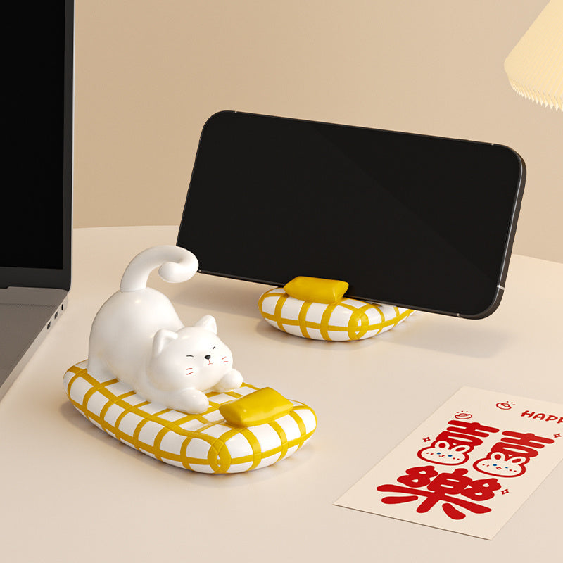 Cute Cat Resin Phone Holder - Stable Decorative Stand for Smartphones