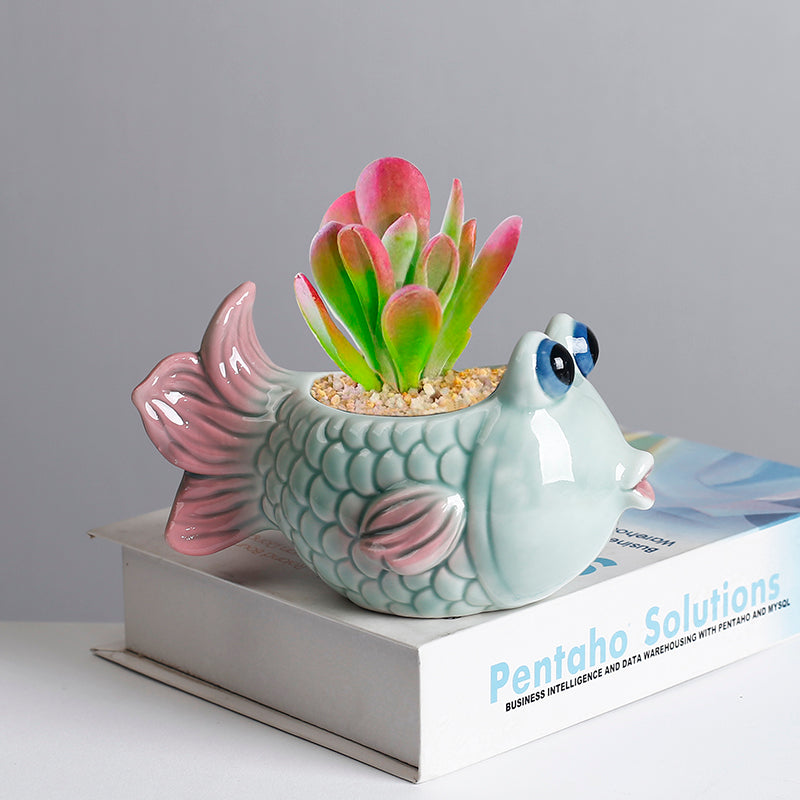 Cute Ceramic Goldfish Planter Bowl - Whimsical Small Plant Pot for Succulents, Air Plants, Home Decor