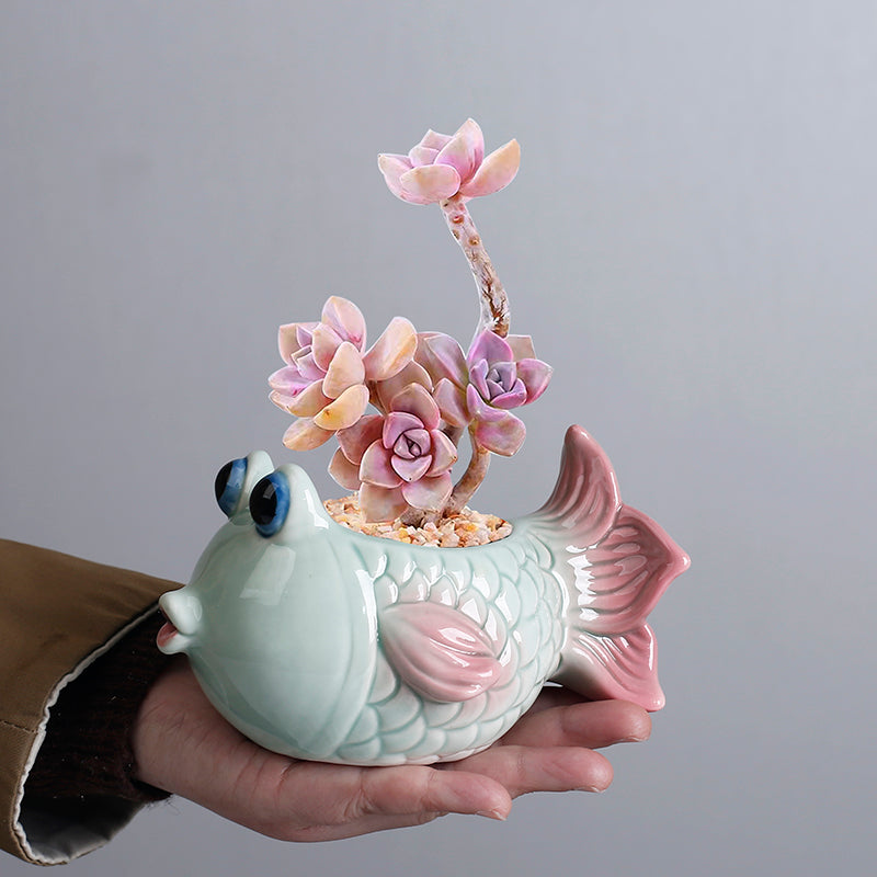 Cute Ceramic Goldfish Planter Bowl - Whimsical Small Plant Pot for Succulents, Air Plants, Home Decor