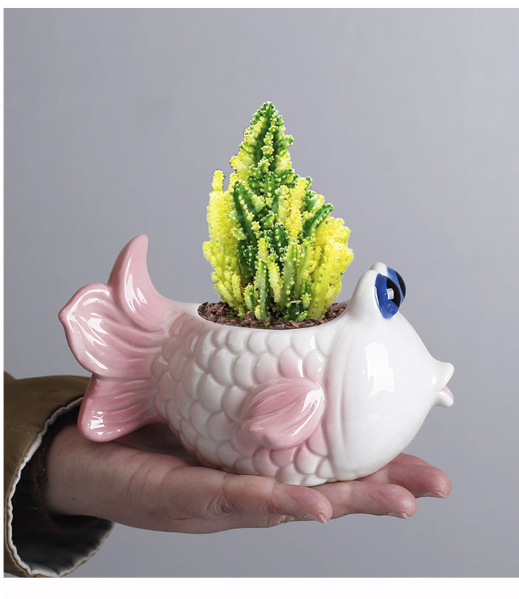 Cute Ceramic Goldfish Planter Bowl - Whimsical Small Plant Pot for Succulents, Air Plants, Home Decor