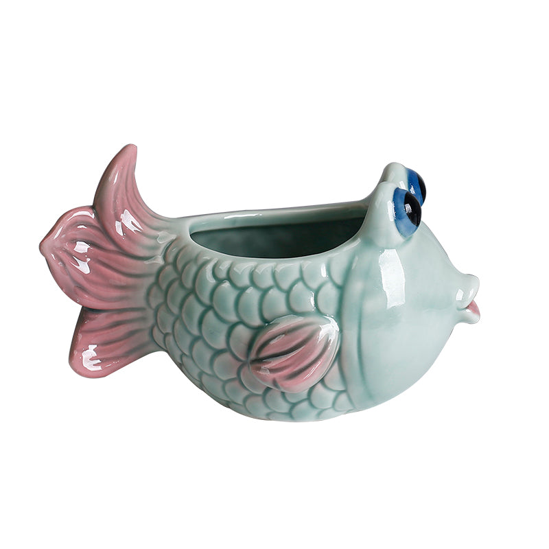 Cute Ceramic Goldfish Planter Bowl - Whimsical Small Plant Pot for Succulents, Air Plants, Home Decor