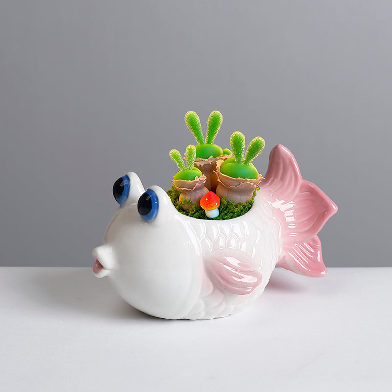 Cute Ceramic Goldfish Planter Bowl - Whimsical Small Plant Pot for Succulents, Air Plants, Home Decor