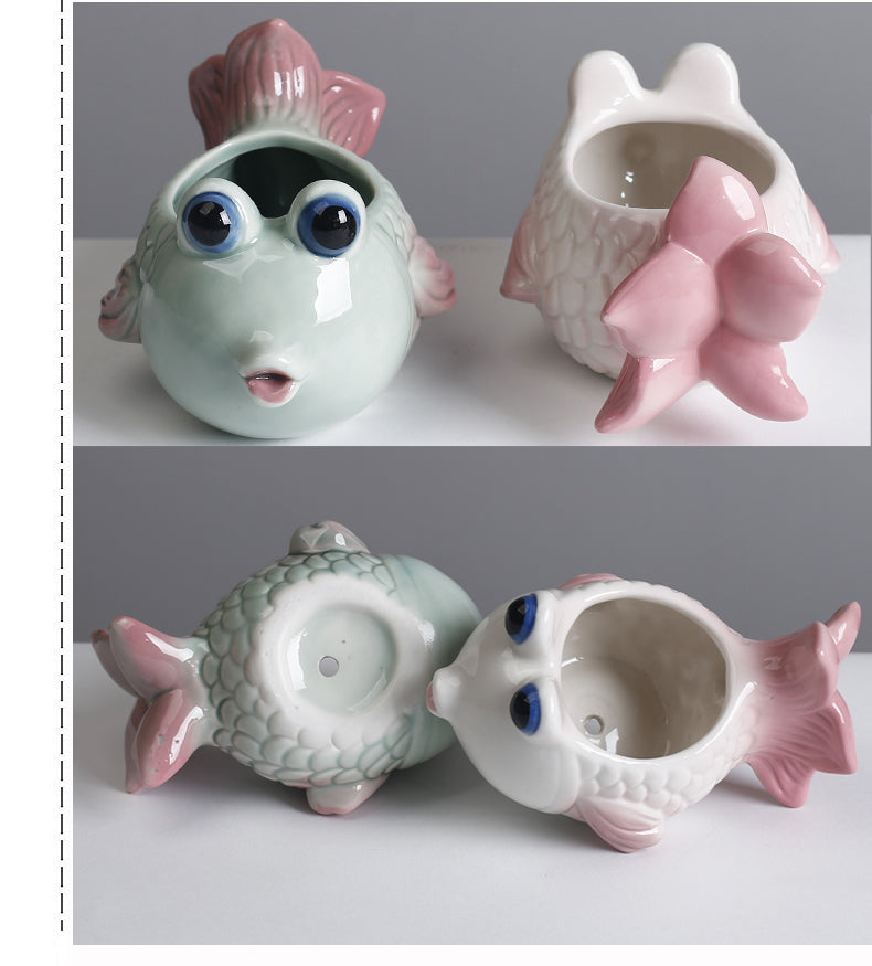 Cute Ceramic Goldfish Planter Bowl - Whimsical Small Plant Pot for Succulents, Air Plants, Home Decor