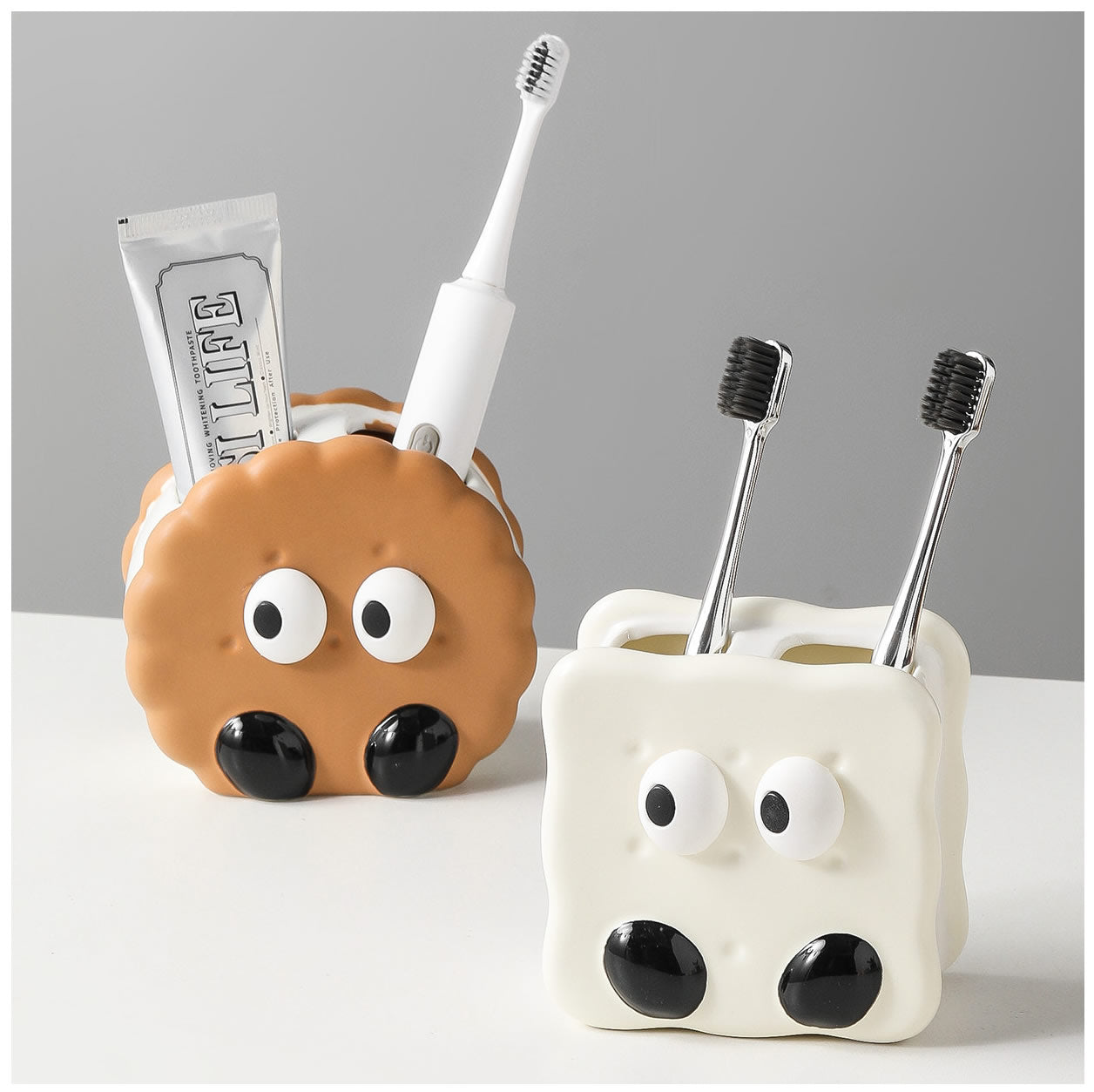 Cute Cookie Toothbrush Holder - Bathroom Desktop Organizer for Toothbrushes & Cosmetics
