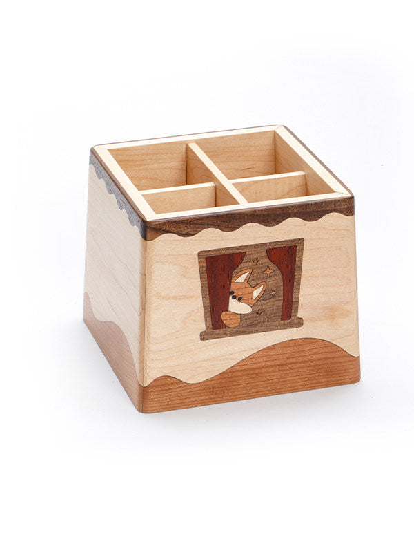 Cute Corgi Multi-compartment Wooden Desk Organizer & Pen Holder for Office Home School Decor Gift