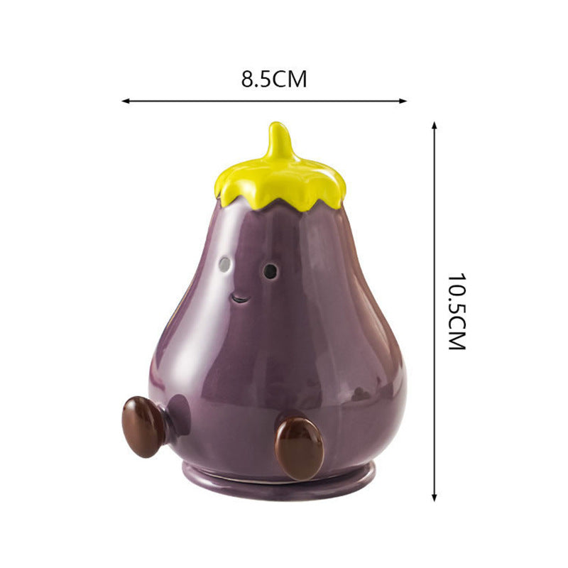 Cute Eggplant Ceramic Toothpick Holder - Cartoon Vegetable Tabletop Organizer