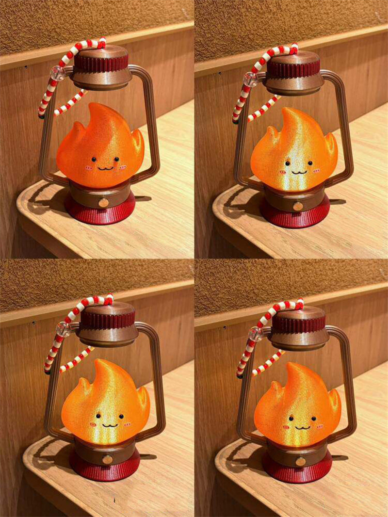 Cute Flame Character Retro Lantern Night Light - Rechargeable Mood Lamp for Bedroom & Camping