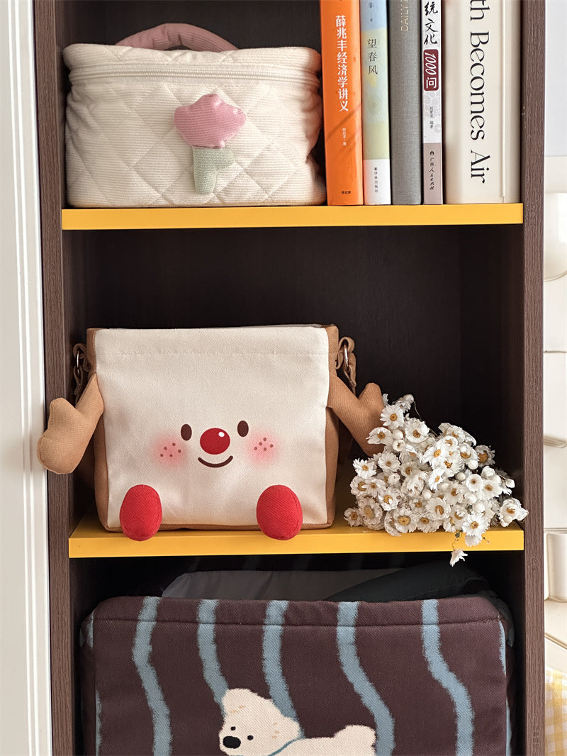 Cute Fried Egg & Red-Nose Cartoon Waterproof Fabric Storage Box - Desktop/Hanging Multi-Use Home Organizer