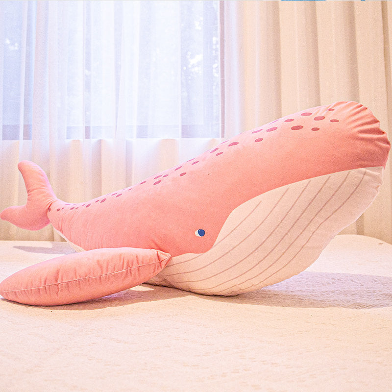 Cute Giant Blue Pink Whale Plush Body Pillow, Soft Skin-Friendly Whale Stuffed Animal Long Sleeping Hug Cushion, Ocean Themed Decor Plush Toy Gift for Kids Adults