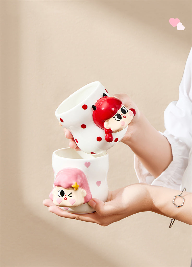 Cute Girl Cartoon 3D Ceramic Mugs, Cute Coffee/Tea Cups for Gifting