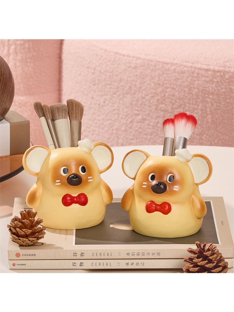Cute Hamster Desk Organizer - Ceramic Pen Holder & Makeup Brush Storage for Home, Office, or Vanity