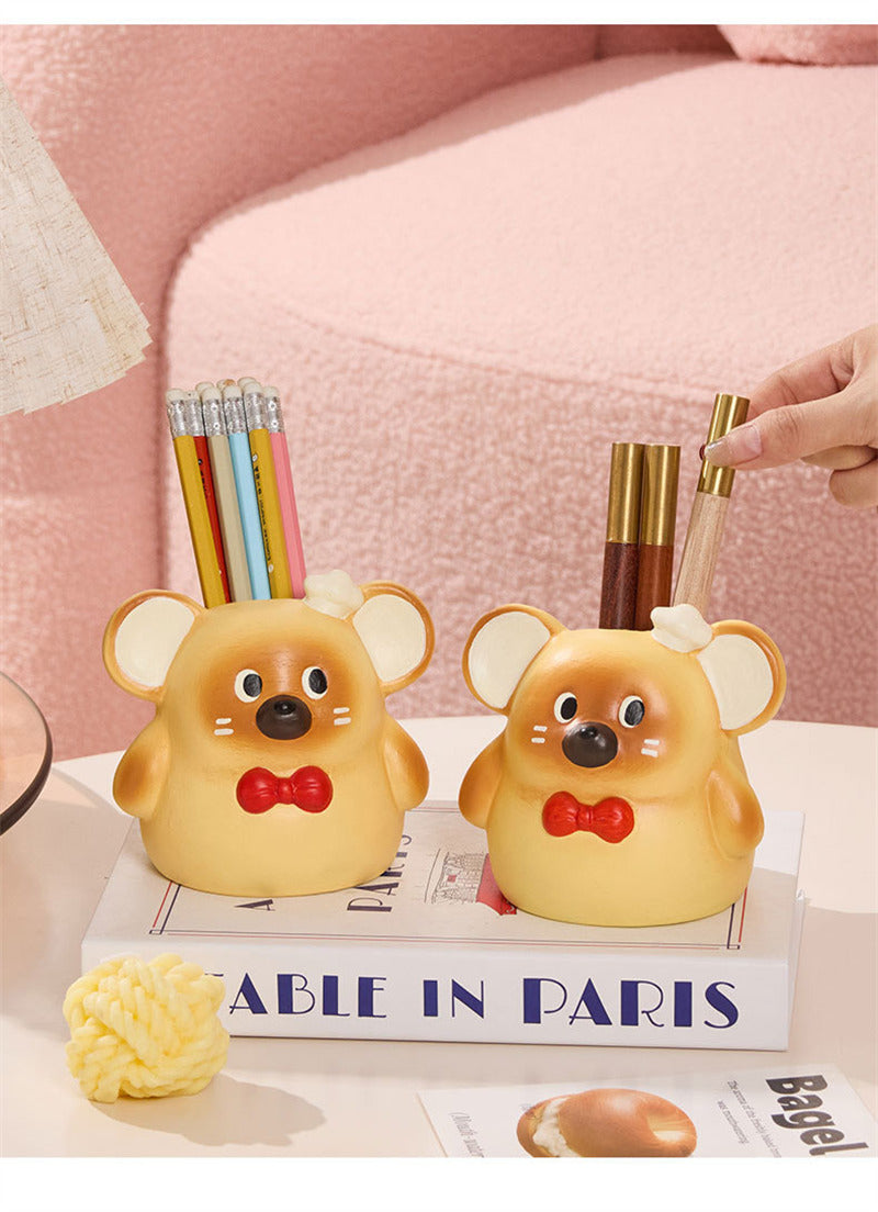 Cute Hamster Desk Organizer - Ceramic Pen Holder & Makeup Brush Storage for Home, Office, or Vanity