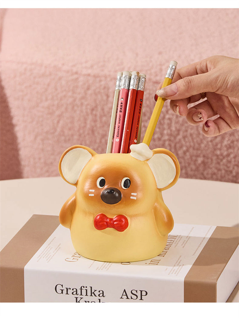 Cute Hamster Desk Organizer - Ceramic Pen Holder & Makeup Brush Storage for Home, Office, or Vanity