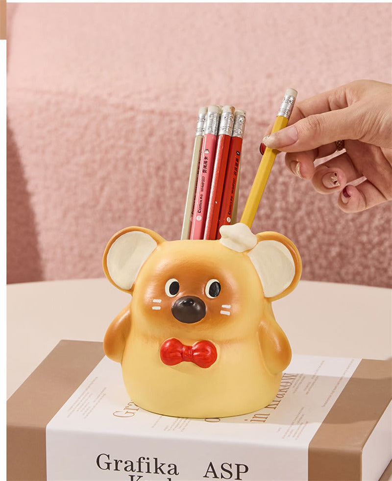 Cute Hamster Desk Organizer - Ceramic Pen Holder & Makeup Brush Storage for Home, Office, or Vanity
