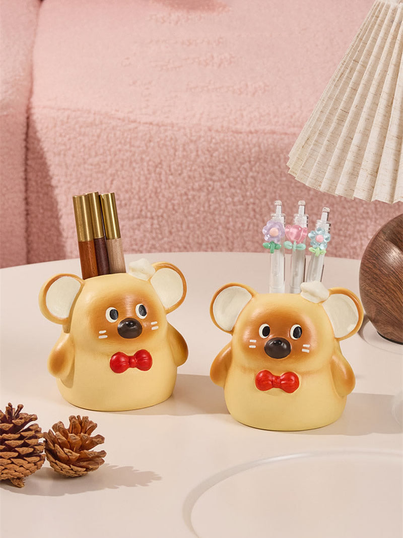 Cute Hamster Desk Organizer - Ceramic Pen Holder & Makeup Brush Storage for Home, Office, or Vanity