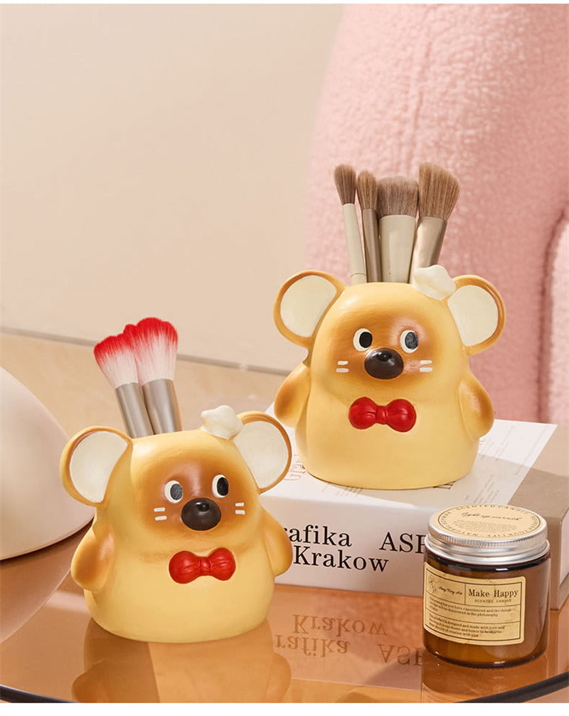 Cute Hamster Desk Organizer - Ceramic Pen Holder & Makeup Brush Storage for Home, Office, or Vanity