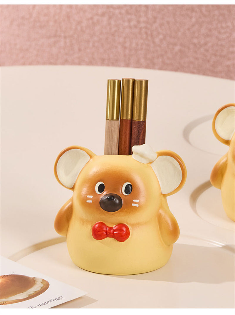 Cute Hamster Desk Organizer - Ceramic Pen Holder & Makeup Brush Storage for Home, Office, or Vanity