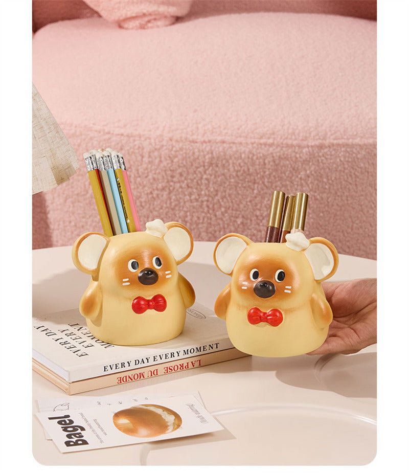 Cute Hamster Desk Organizer - Ceramic Pen Holder & Makeup Brush Storage for Home, Office, or Vanity