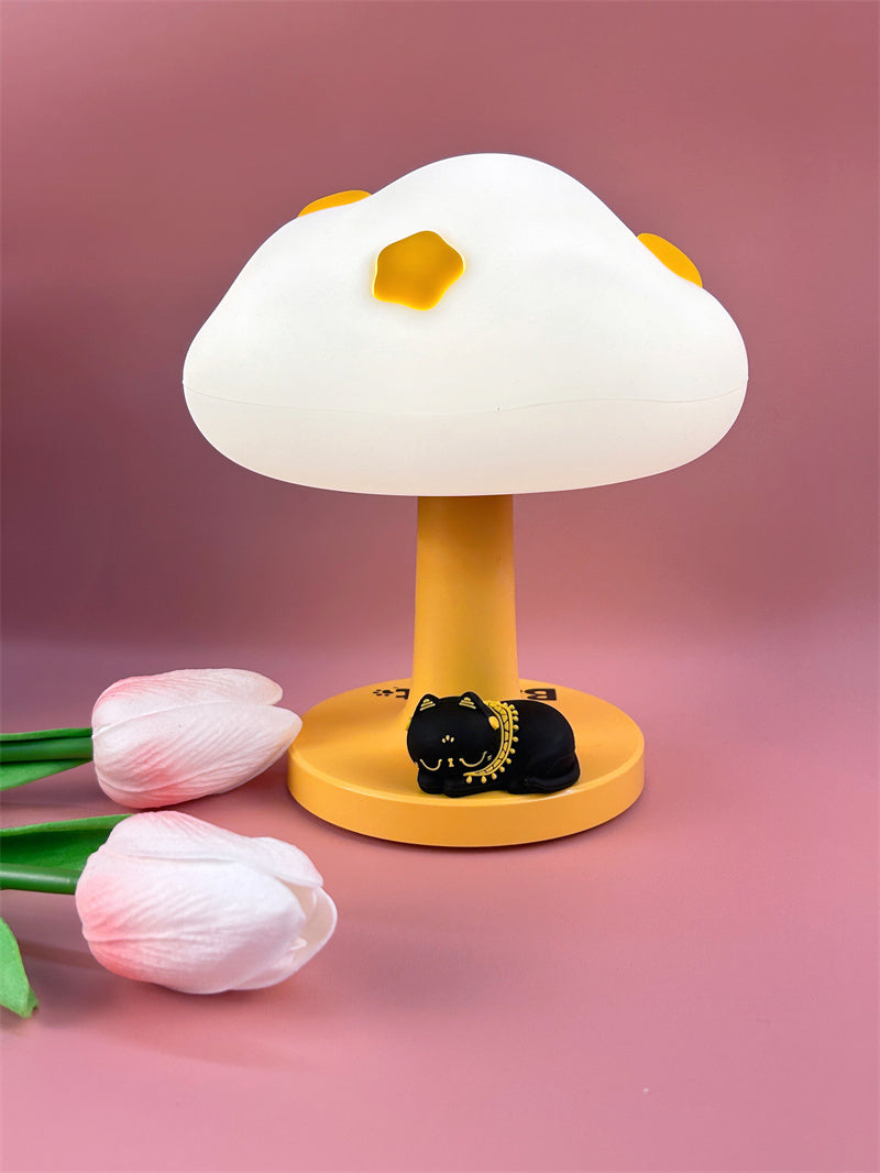 Cute Mushroom Night Light with Sleeping Cat,Creative Gift