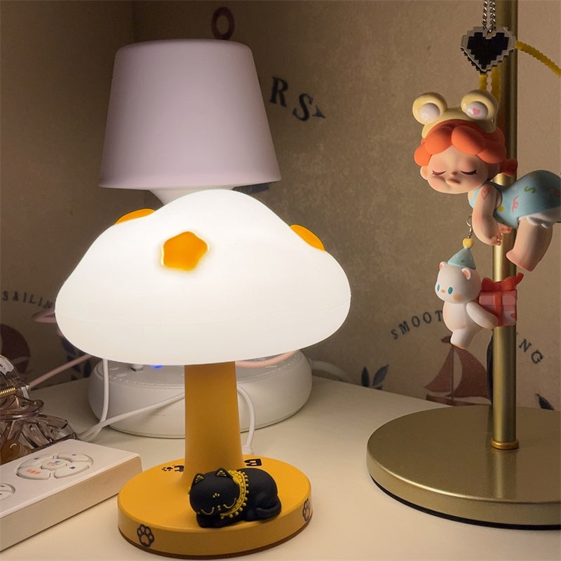 Cute Mushroom Night Light with Sleeping Cat,Creative Gift