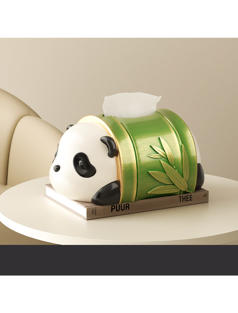 Cute Panda Bamboo Theme Tissue Holder, Home Desktop Decoration