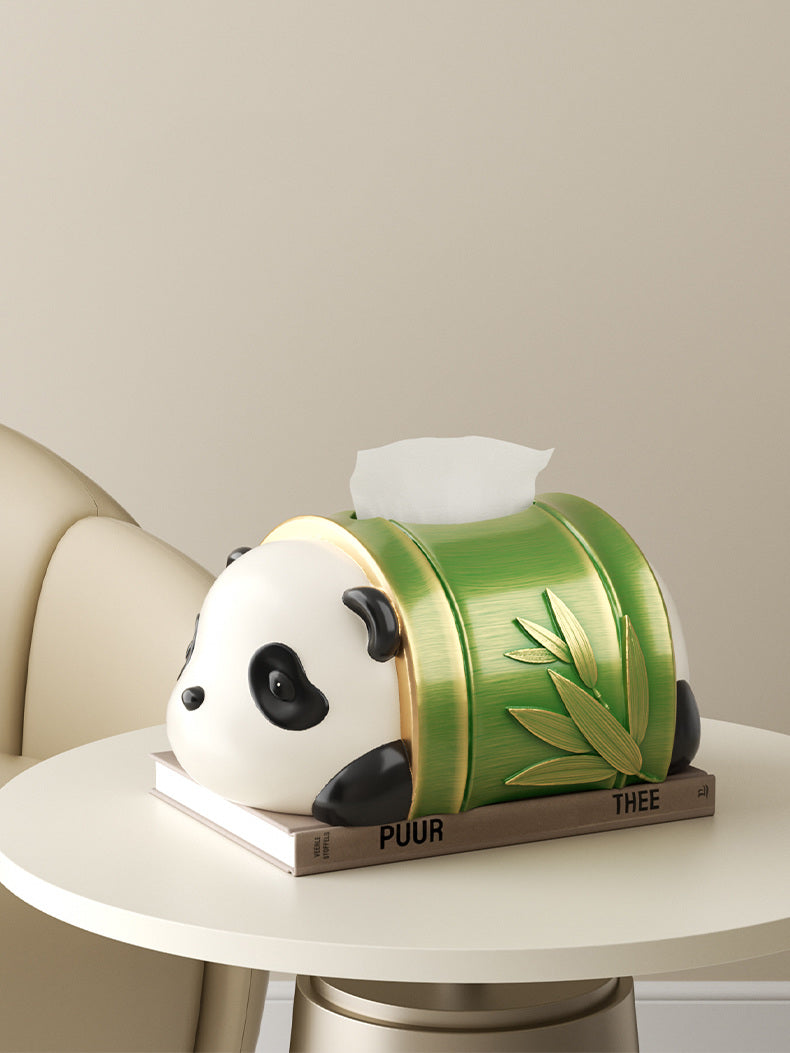 Cute Panda Bamboo Theme Tissue Holder, Home Desktop Decoration