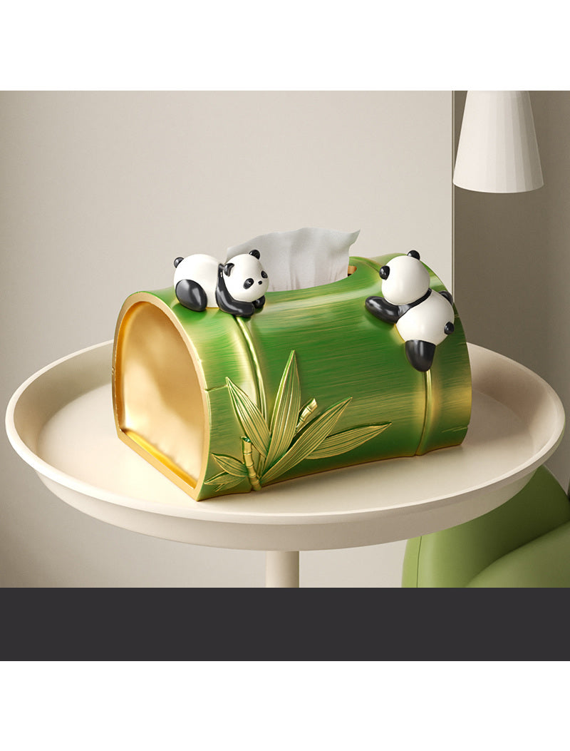 Cute Panda Bamboo Theme Tissue Holder, Home Desktop Decoration