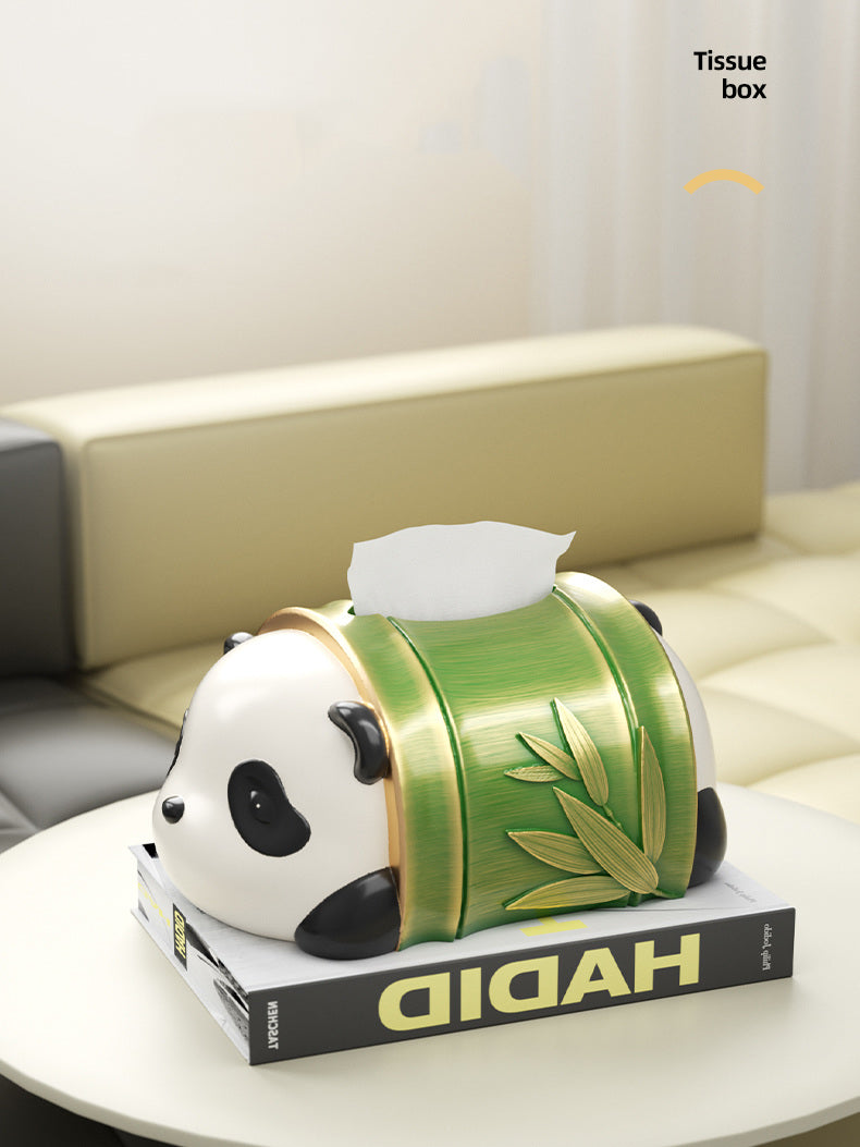 Cute Panda Bamboo Theme Tissue Holder, Home Desktop Decoration