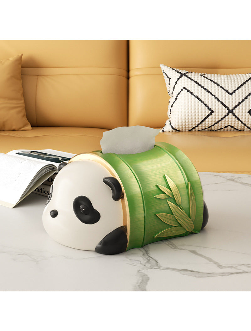 Cute Panda Bamboo Theme Tissue Holder, Home Desktop Decoration