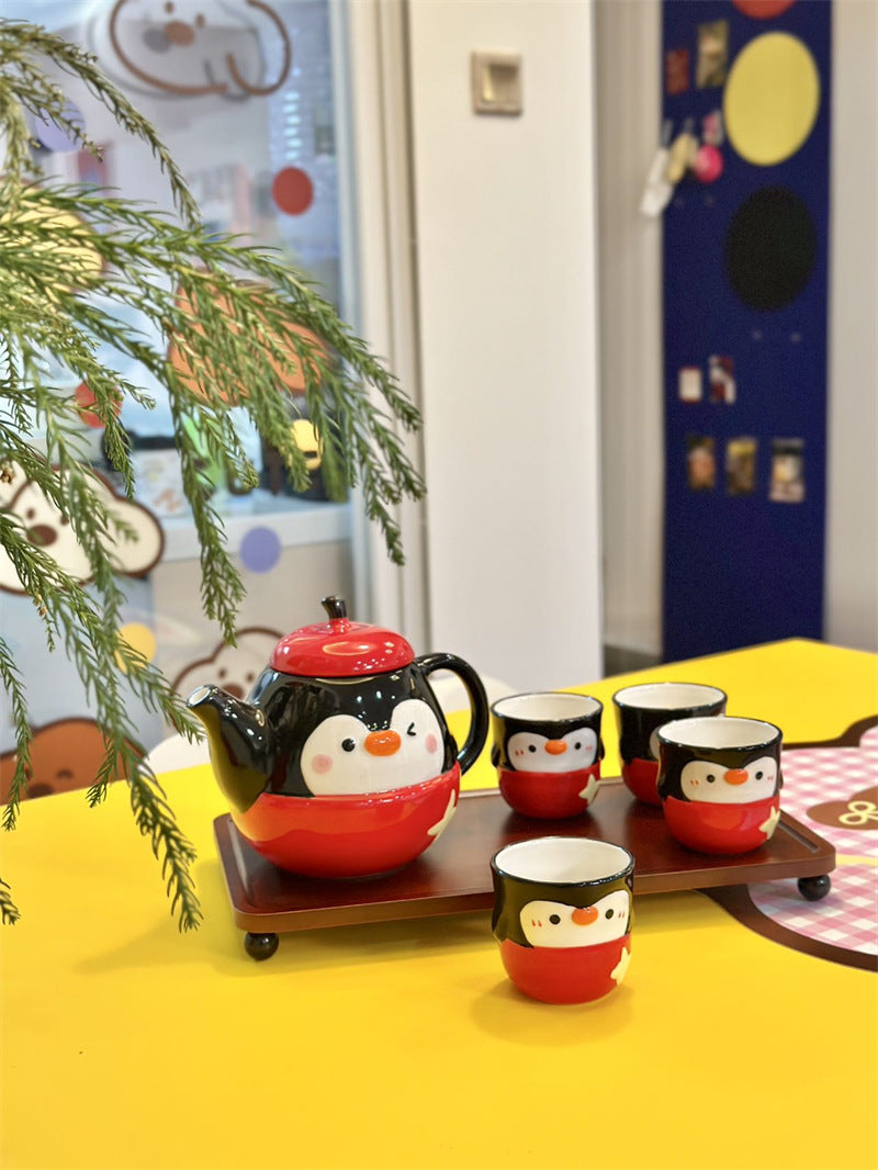 Cute Penguin Ceramic Coffee Pot Set, Kawaii 3D Cartoon Animal Teapot and Tea Cups, Unique Gift for Coffee Lovers