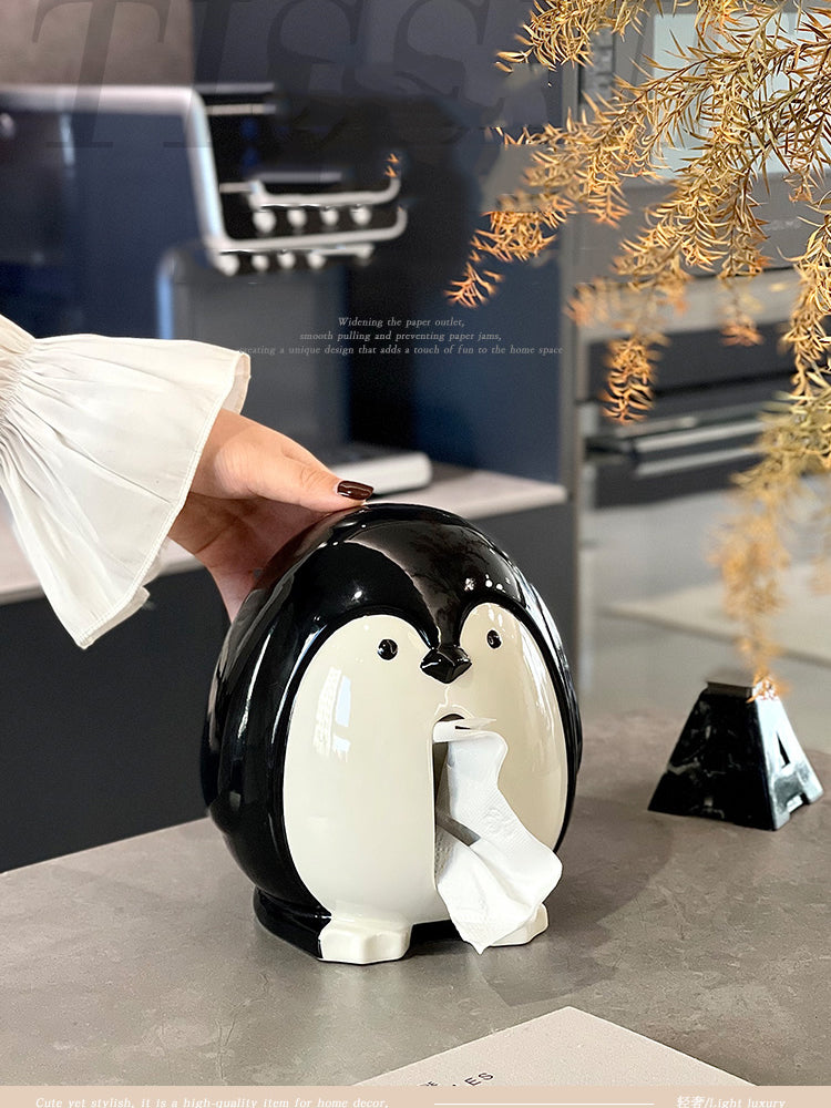 Cute Penguin Ceramic Tissue Box - Home Office Decorative
