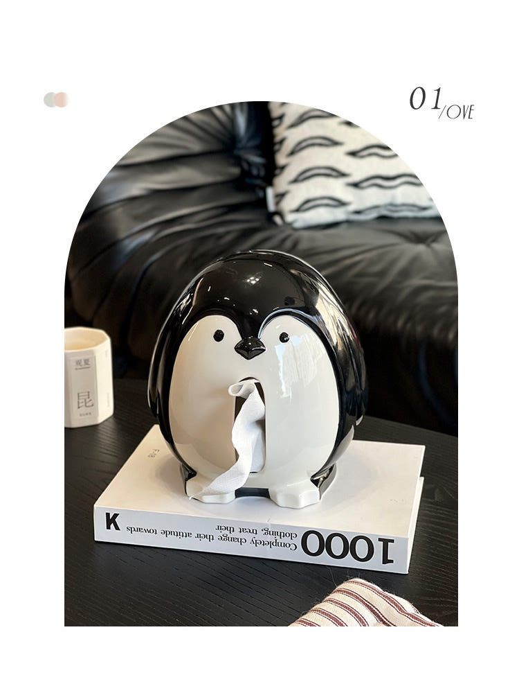 Cute Penguin Ceramic Tissue Box - Home Office Decorative