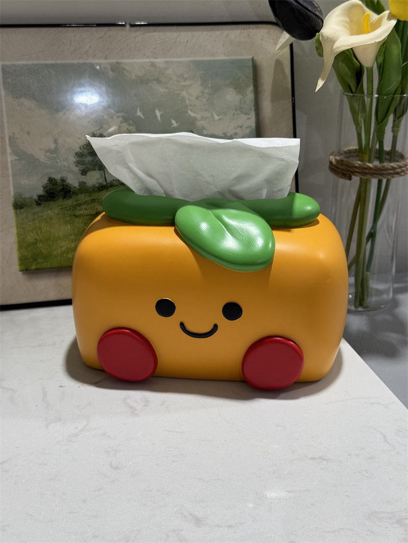 Cute Persimmon Character Tissue Box - Cartoon Fruit-Themed Desktop Tissue Holder