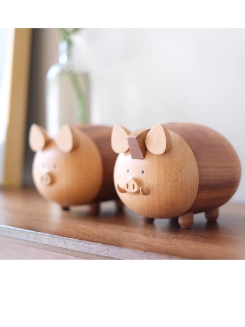 Cute Pig Wooden Piggy Bank, Children'S Christmas Gift, Unique Decoration