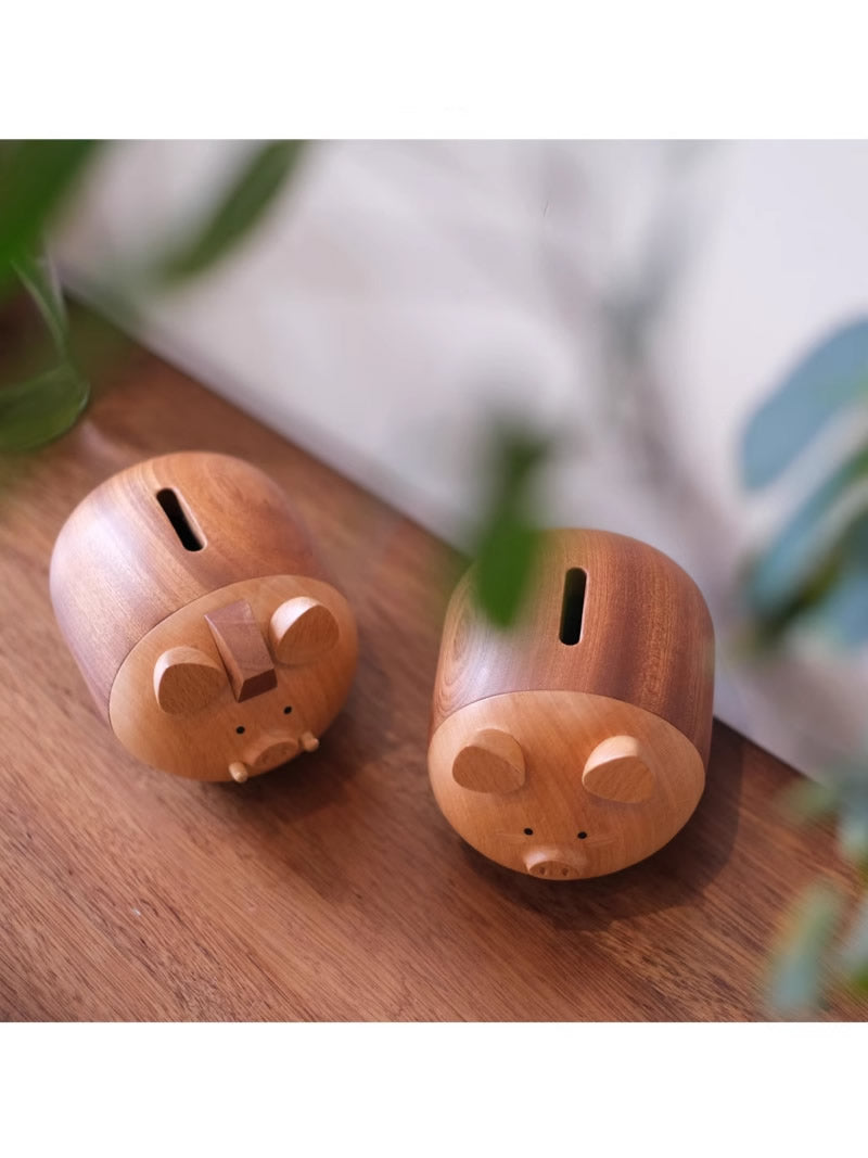 Cute Pig Wooden Piggy Bank, Children'S Christmas Gift, Unique Decoration