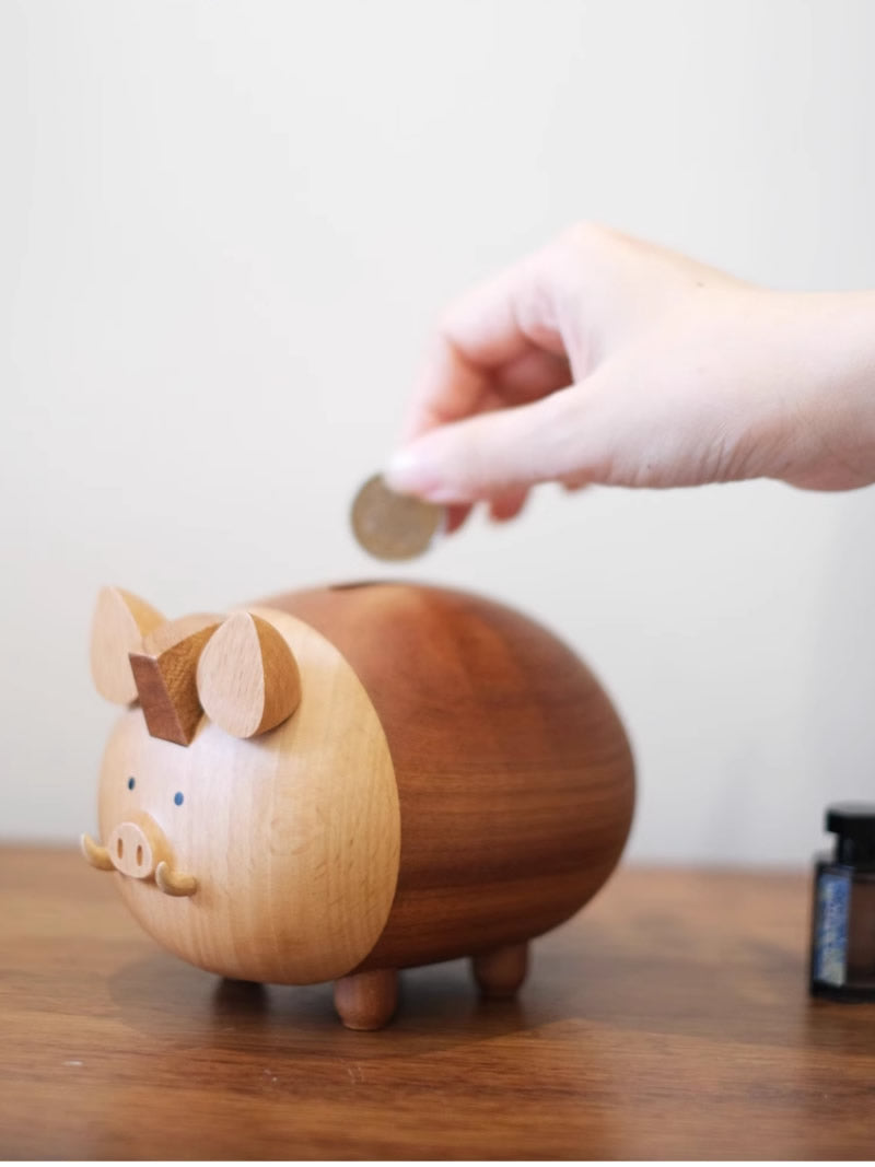 Cute Pig Wooden Piggy Bank, Children'S Christmas Gift, Unique Decoration