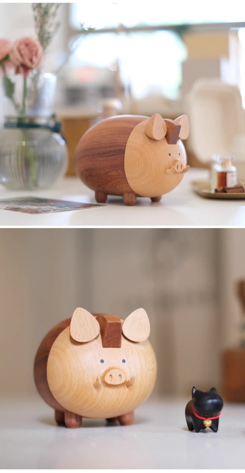 Cute Pig Wooden Piggy Bank, Children'S Christmas Gift, Unique Decoration