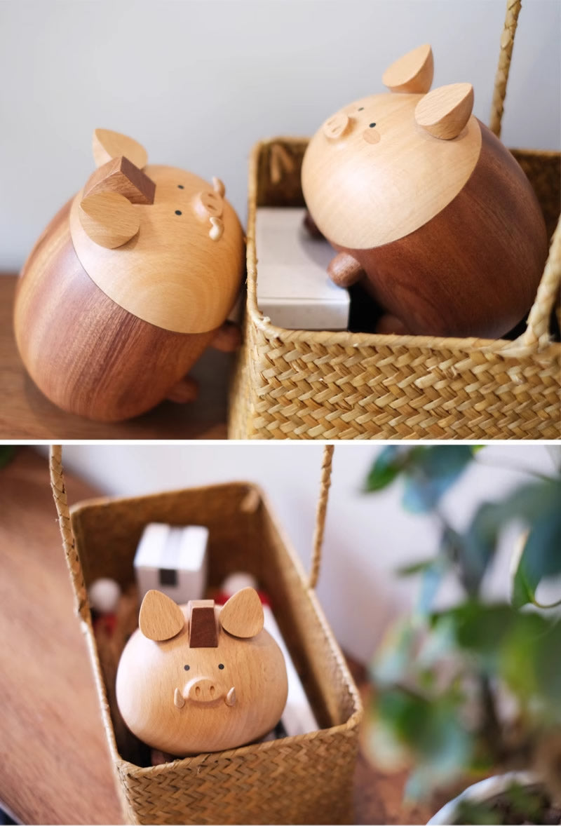 Cute Pig Wooden Piggy Bank, Children'S Christmas Gift, Unique Decoration