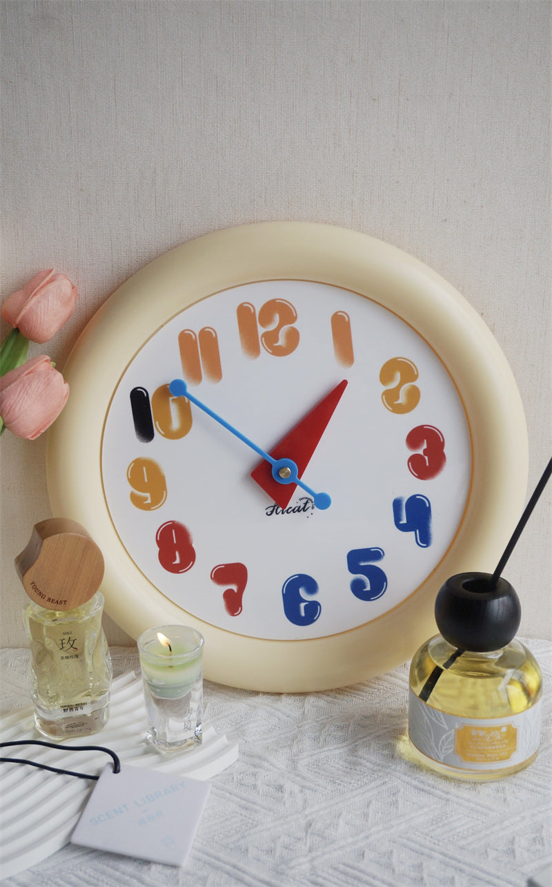 Cute Red Round Wall Clock - Bubble Number Silent Sweep Wall Clock for Kids Bedroom Living Room Decor Gift