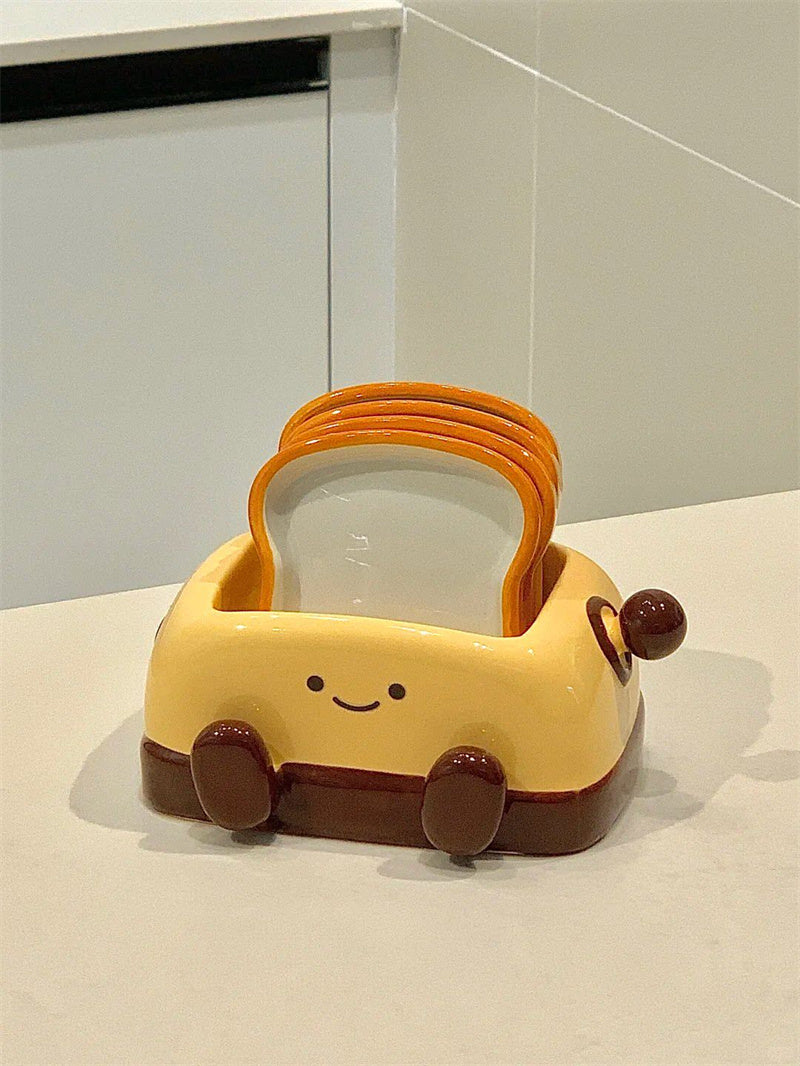 Cute Toaster-Shaped Ceramic Snack & Trinket Dish Set